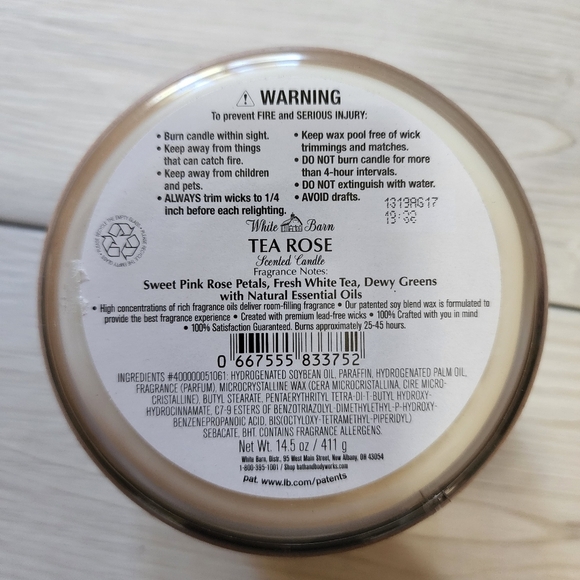 Bath and Body Works 3 Wick 14.5 oz Tea Rose Candle NWT - Picture 3 of 7